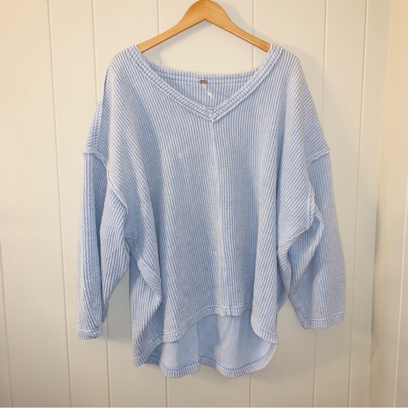 Free People Sweaters - Free people Easy V sweatshirt Light Blue